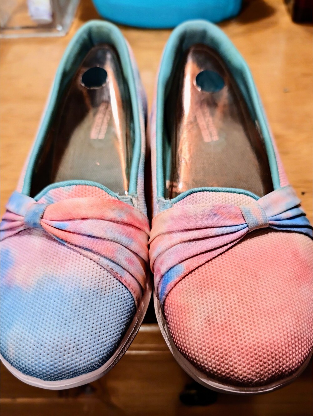 Skechers Tie-Dye Pastel Slip-On Shoes - Pink & Blue With Twist Bow Design - 8